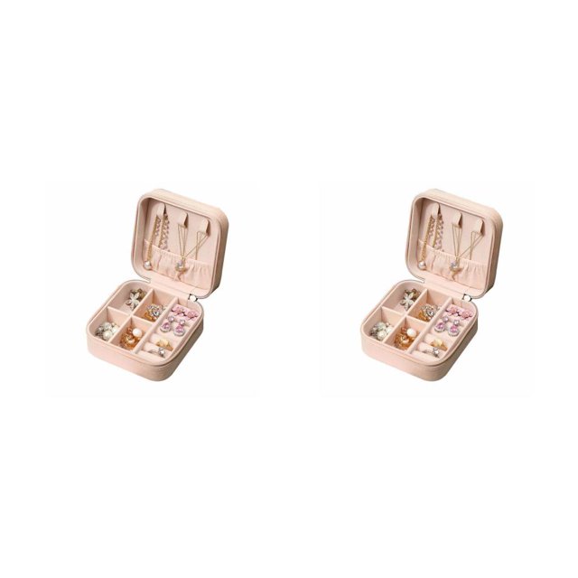 Monstrate Caja de embalaje de joyería Diseño de cremallera a prueba de polvo Vitrina de gran capacidad Regalos de fiesta de boda Contenedor Rosado 10*10*5 2piezas
