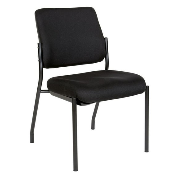 Stackable Armless Visitor Chair Black Fabric Padded Seat and Back