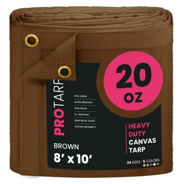 PROTARP Extreme Heavy Duty WaterProof Canvas Tarp 20 oz, UV Resistant Tarpaulin Cover with Rustproof Brass Grommets, Multipurpose for Canopy, Roof, Camping, Wood Pile (Brown 8'X10')