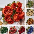 thumbnail image 3 of Farfi Realistic Simulation Bouquet Vivid Non-fading Fresh-keeping Multi Layers Petal Artificial Peony Home Decor (Orange), 3 of 13