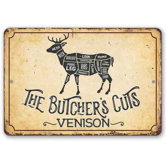 Metal Sign - The Butcher's Cut VENISON - Durable Metal Sign - Use Indoor/Outdoor - Makes Great Meat Shop and Kitchen Decor Under $20 (8" x 12")