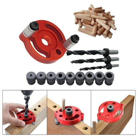 

Portable Wood Hole Dowel Drill Guide Set 3 Hole Drill Pin Fixture 6 8 10mm Wide Applications Accessories Easily Carry and Use Red