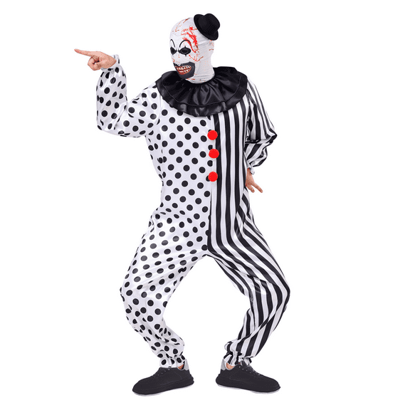 Cupohus Unisex Kid Clown Costume Jumpsuit Black and White Halloween Outfit Scary Killer Cosplay with Mask Hat