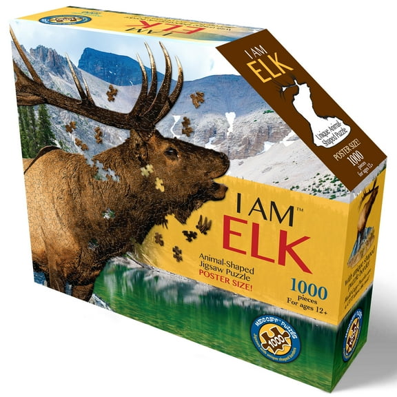 Madd Capp ELK 1000 Piece Jigsaw Puzzle For Ages 12 and up – 7002 - Unique-Shaped Border, Poster Size, Challenging Random Cut, Five-Sided Box Fits on Bookshelf, Includes Educational Fun Facts