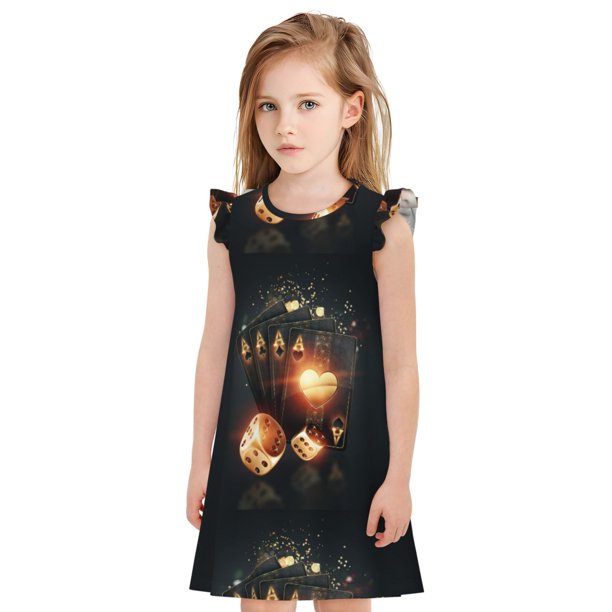 Balery Creative Poker Camisón de princesa para niñas, pijama de algodón con mangas abullonadas, suave y bonito.-XX-Large
