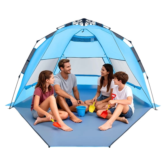 VEVOR Beach Tent Sun Shelter for 4 Person, Pop Up Beach Tent UPF 50  Protection, Portable Sun Shade Canopy with Carrying Bag and Sand Pockets, Easy Setup Umbrella for Camping Fishing Outdoor Picnic