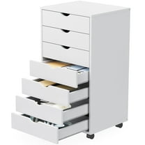 MCQ 7-Drawer Mobile File Cabinet Wooden Storage Chest with Wheels for Home Office Organize, Black