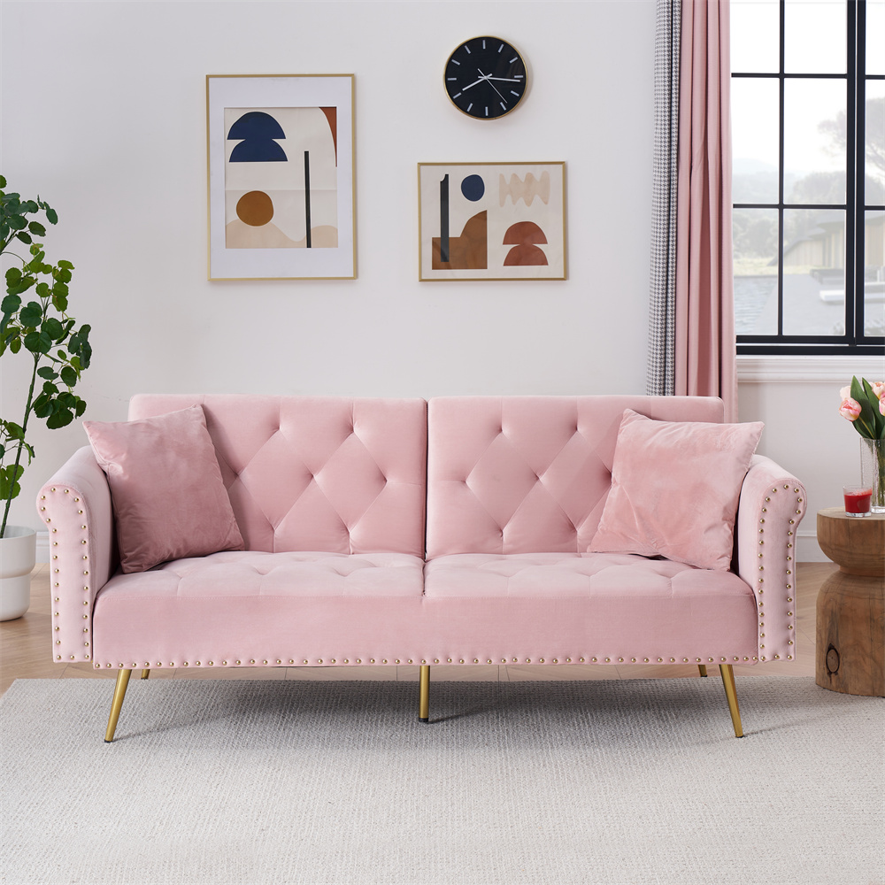 Futon Sofa Bed, Modern Velvet Upholstered Folding Sleeper Sofa Couch