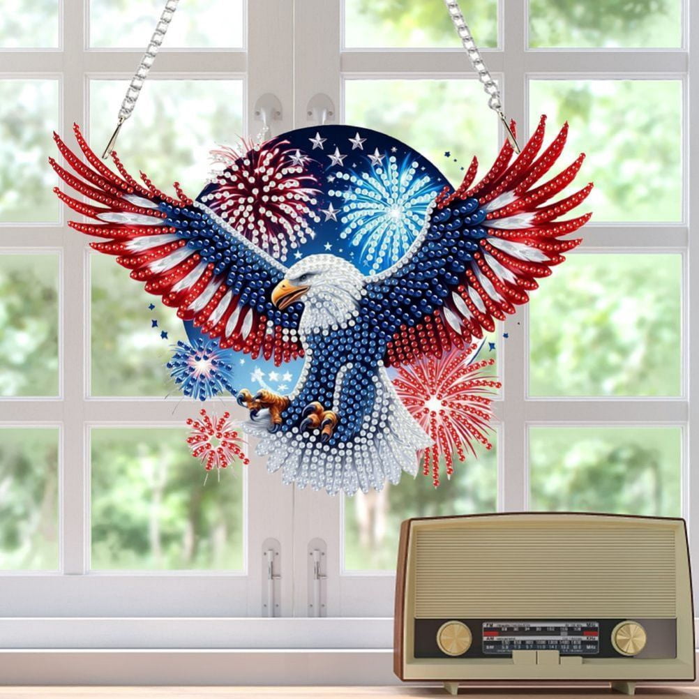 FLOPESN DIY Diamond Art Painting American Independence Day Creative，9.84*9.84in Eagle  Design, Acrylic Material Irregular Shape Home Decoration Pendant