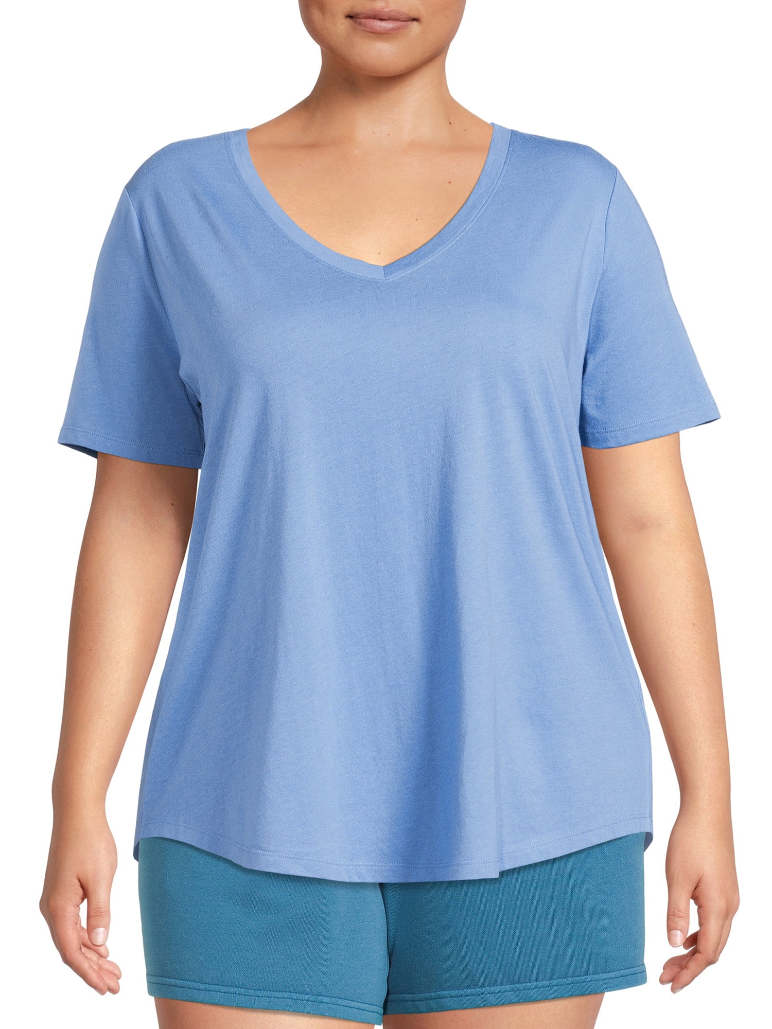 Terra & Sky Women's Plus Size V-Neck Tee with Short Sleeves