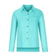 thumbnail image 5 of yoeyez Cotton Linen Button down Shirts for Women Summer Lapel Neck Long Sleeve Tunics Tops Comfy Loose Basic Shirts for Work,Going Out,Holiday Blue,S, 5 of 7