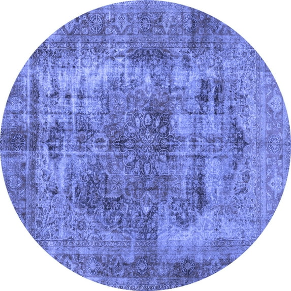 Ahgly Company Machine Washable Indoor Round Persian Blue Traditional Area Rugs, 4' Round