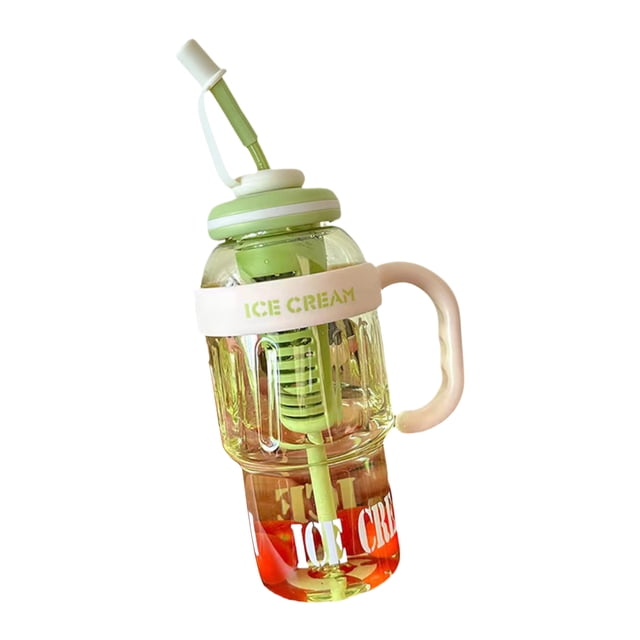 Wosthever Vaso de plástico con recipiente para té, bebidas frescas y separadas, vaso con pajita, vasos de plástico con pajita Teteras verde
