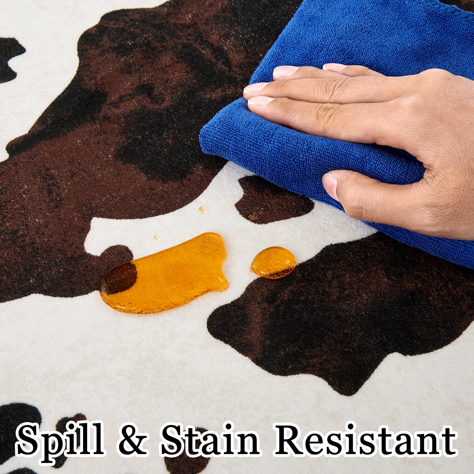 Tzou Cow Print Area Rugs 10' x 13' – Modern Washable Low Pile Throw Rug with Non-Slip Backing, Stain-Resistant Soft Floor Carpet for Living Room, Bedroom, Kitchen (Machine Washable)