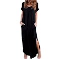 thumbnail image 3 of Women's Summer Long Dresses Casual Short Sleeve Split Beach Maxi Dress with Pockets, 3 of 6