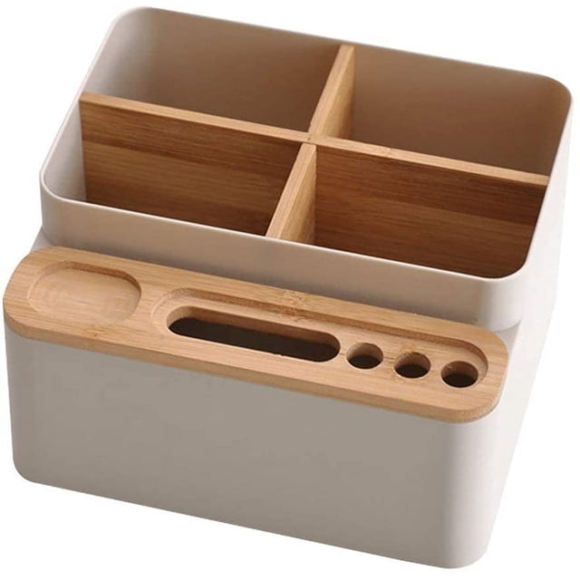 Organizador de escritorio de madera, portalápices, soporte de control remoto de escritorio, organizador de maquillaje, almacenamiento de cosméticos, portalápices, caja de almacenamiento de mesa