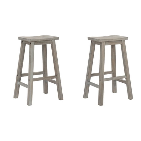 Solid Wood Saddle Counter Stool Set, Bar Height For 29 Inch Stools