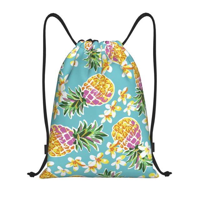 Xecao Cute Pineapples Pattern Sports Drawstring Backpack - String Swim Gym Bag with Wet Proof Pocket for Women&Men-Small