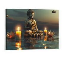 BCIIG  Buddha Canvas Wall Art Buddha Statue Painting Lotus Flowers Pictures Prints Zen Spa Artwork for Buddhism Prayer Wall Decor (20x16in)