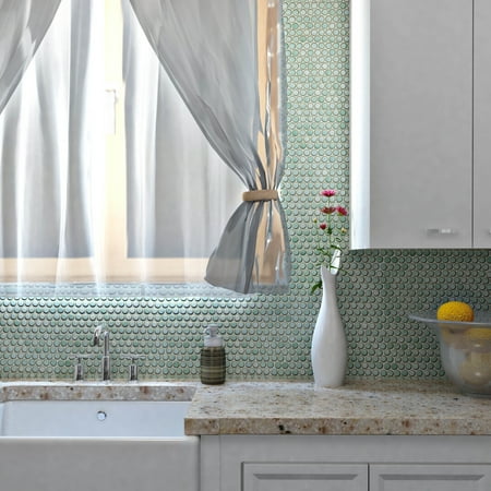 10 Porcelain Finish - Somertile 12x12.625-inch Penny Mint Green Porcelain Mosaic Floor and Wall Tile (10 tiles/10.2 sqft.)