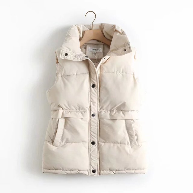 Chaleco holgado de algodón para mujer, Chaqueta larga con cuello levantado y cordón ajustable, acolchada, cálida, a prueba de viento, otoño e invierno, 2024