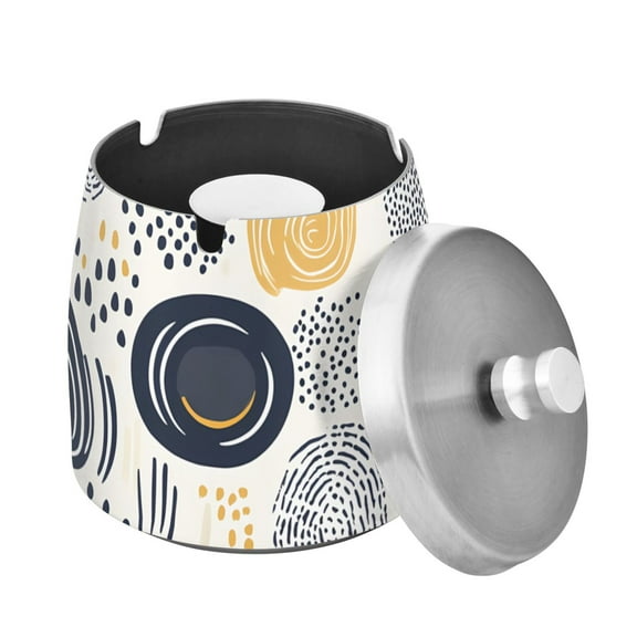 Outdoor Ashtray with Lid for Cigarette Stainless Steel Smokeless Ash Tray for Patio Home Table Decor Circle and Dot Doodle