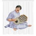 thumbnail image 3 of Drums Shower Curtain, Illustration of a Man Dressed in Cultural Clothes Sitting Barefoot Orient Scene, Fabric Bathroom Set with Hooks, 69W X 75L Inches Long, White Multicolor, by Ambesonne, 3 of 3