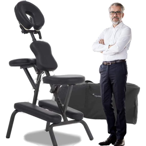 CL.HPAHKL Massage Chair Portable Tattoo Chair Height Adjustable 2 Inch Thick Sponge Therapy Chair w/Carrying Bag & Face Cradle, Folding Light Weight Home Travel Salon Spa Chair, Black