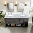thumbnail image 2 of Montary 61-inch Quartz Bathroom Vanity Top with Undermounted Double Bowl Sink & 4 Inch High Backsplash, 3/4" Thick Quartz Stone Vanity Sink Tops with Pre-Drilled Holes, Calacatta White, 2 of 8