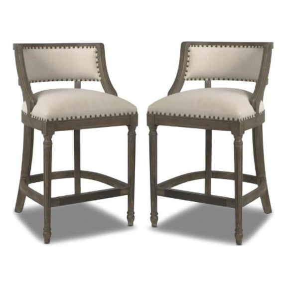 Home Square 26.5" Farmhouse Height Bar Stool in Light Beige - Set of 2