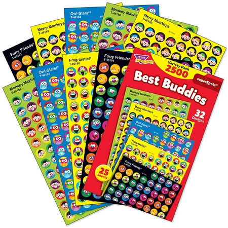 TREND enterprises, Inc. Best Buddies Collection superSpots Variety Pack, 2500 ct, Cute, colorful stickers help spotlight good behavior, boost.., By Trend Enterprises