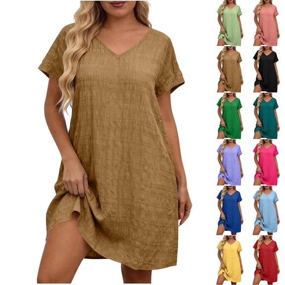 Auralook Womens Plus Size Dresses Short Sleeved V-Neck Sundress Casual Summer Casual Swing Dresses