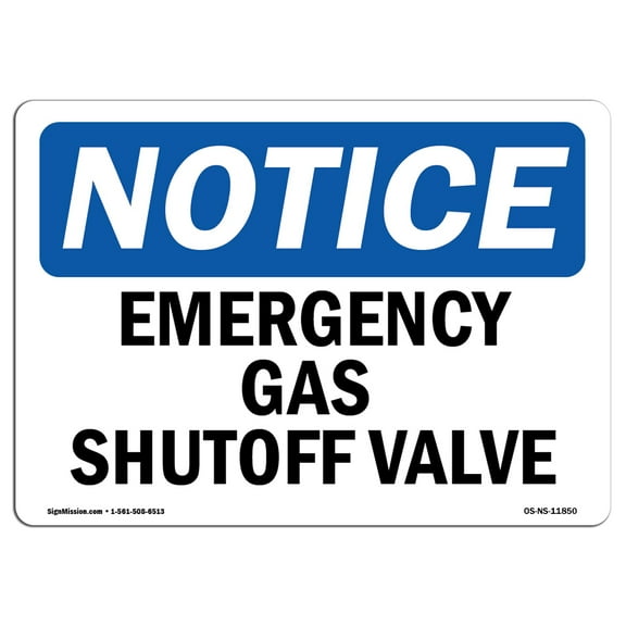 OSHA Notice Sign - Emergency Gas Shutoff Valve | Plastic Sign | Protect Your Business, Construction Site, Warehouse & Shop Area |  Made in the USA