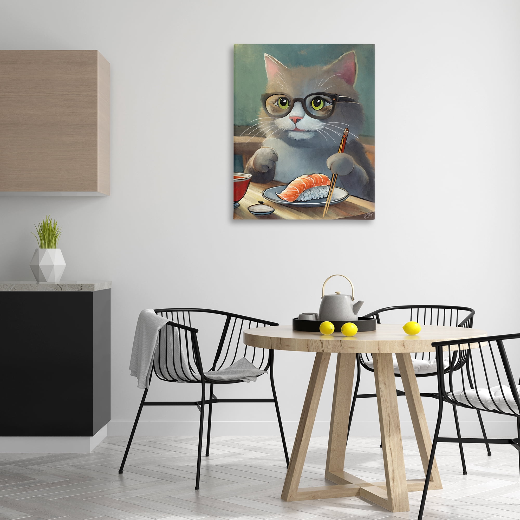 Stupell Industries Cat Eating Sushi Food & Beverage Painting Wrapped Canvas Art Print Wall Art, 30 x 40