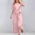 thumbnail image 3 of Womens Casual Sets Baggy Short Sleeve Cropped Tops and Long Pants Casual Comfy Pjs Lounge Set with Pockets Solid Color Loungewear 2PCS, 3 of 5