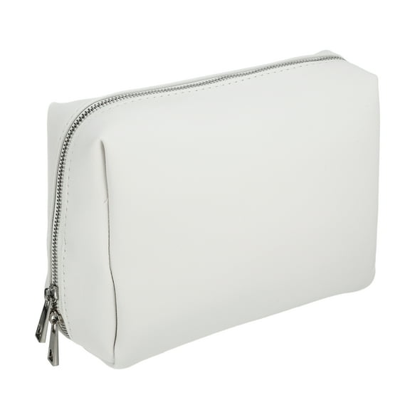 Unique Bargains Small Portable Travel Cosmetic Bag for Women Zipper PU Leather Makeup Bag Suitable for Lipstick White