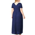 thumbnail image 6 of Wycnly Dresses for Women 2025 Evening Party Prom Elegant Lace Patchwork Empire Waist Pleated Swing Plus Size Long Dresses Solid Short Sleeve V-Neck Maxi Formal Dresses for Women Dark Blue XXXXXL, 6 of 6