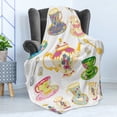 thumbnail image 4 of Tea Party Soft Flannel Fleece Blanket, Selection of Vivid Colored Teacups Pot Sugar and Floral Arrangements in Corners, Cozy Plush for Indoor and Outdoor Use, 70" x 90", Multicolor, by Ambesonne, 4 of 5