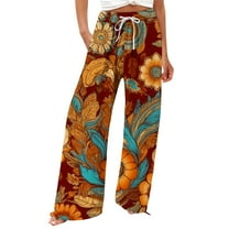 Women's Linen Pants Women'S Boho Wide Leg Palazzo Pants Womens Cotton Casual Loose Pants Comfy Work Pants With Long Casual Wide Leg, Women's Casual Pants XL