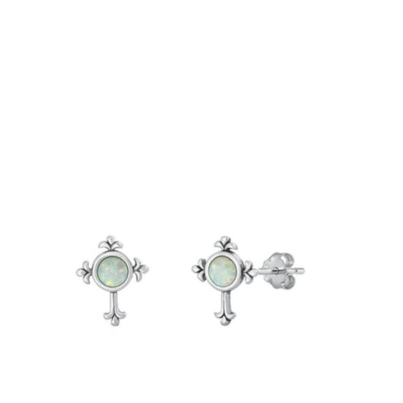 Sterling Silver Wholesale White Simulated Opal Vintage Cross Earrings 925 New Jewelry Female Unisex