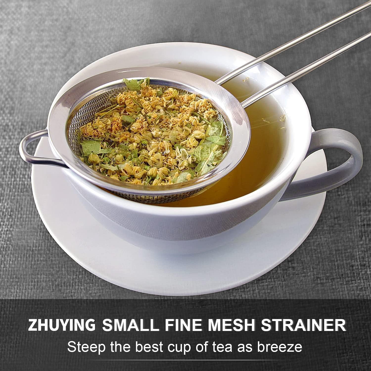 ZHUYING Fine Mesh Strainer 4PCS, Versatile Kitchen Strainer with Handle - 7", 5", 3.3", 2.8" Sieve Fine Mesh Stainless Steel, Metal Strainers and Sifters for Rice, Quinoa, Tea, Cocktail, Pasta, Juice
