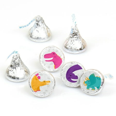 Roar Dinosaur Girl - Dino Mite T-Rex Baby Shower or Birthday Party Round Candy Sticker Favors - Labels Fit Hersheys