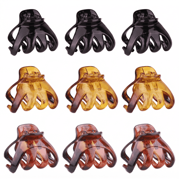 ROSEXIXI 9PCS Octopus Claw Clips, Small Non-slip Hair Jaw Clips for Women Girls, Assorted Colors Hair Clips for Half Up, Medium and  Short Hair