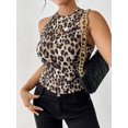 thumbnail image 6 of Multicolor Womens Ribbed Knit Leopard Print Crop Tank Top, Tight Fitted Racerback Casual Activewear, 6 of 6