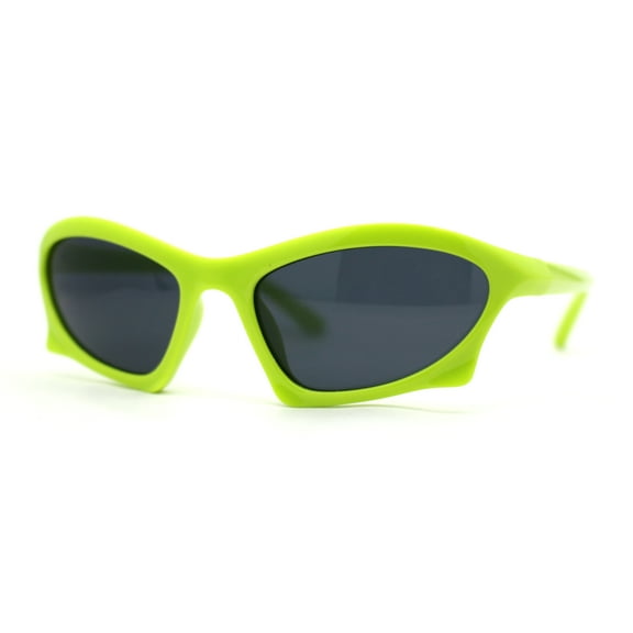 Trendy Iconic 90s Wrap Around Sport Plastic Sunglasses Green Black