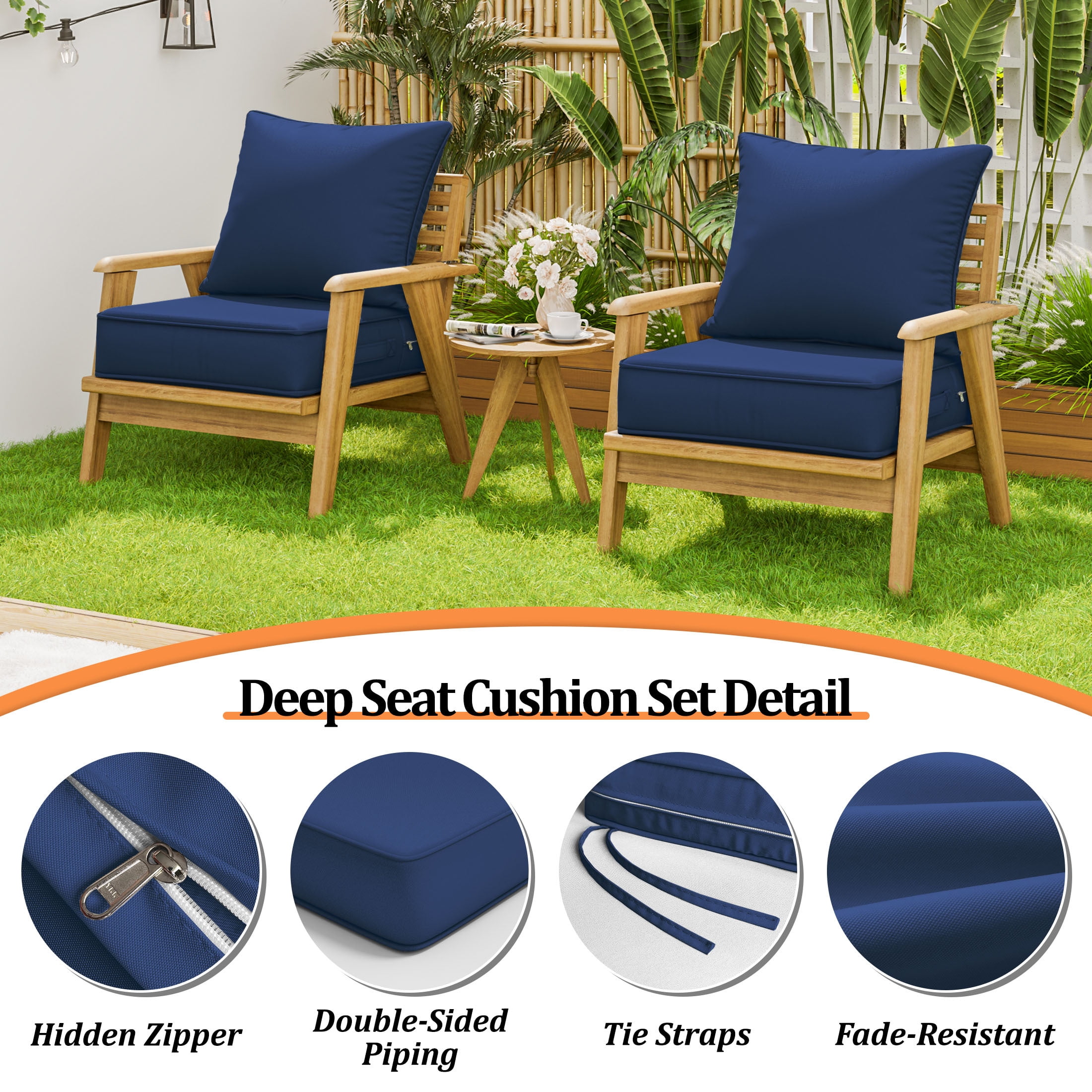 Kimunuk Outdoor Deep Seat Cushion Set for Patio Furniture, Splash-Proof & Fade Resistant, 22" L X 22" W X 4" H, Blue