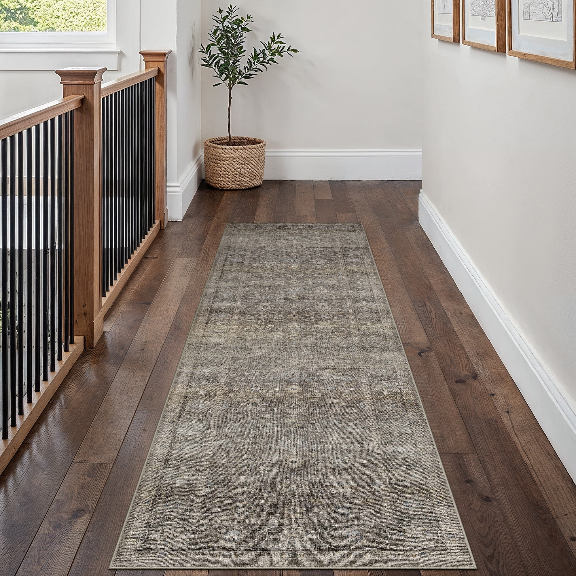 BERTHMEER 2'x8' Washable Runner Rugs for Hallway Bathroom Bedroom Entryway Kitchen Non Slip Vintage Oriental Traditional Runner Rugs,Mossy