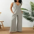 thumbnail image 2 of Combinaison en Coton Sans Manches pour Femmes Pantalon Large Ample Combinaison en Lin Grande Taille, 2 of 6