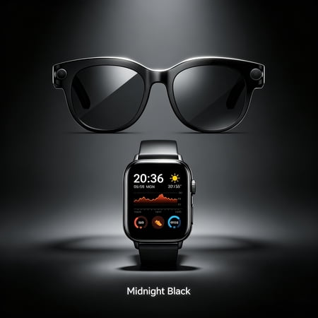 AI Camera Glasses & Smart Watch Bundle 8MP Recording AI Real-Time Translation & Video Call Object Recognition 160H Watch Battery for Travel Cycling Meetings & Daily Use
