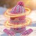 thumbnail image 6 of Kids Winter Hat Scarf Gloves Set 3 Pcs Knit Fleece Lined Pompom Beanie with Earmuffs Neck Warmer Touch Screen Gloves Toddler Thick Thermal Sets Hot Pink 2-10 Years, 6 of 6
